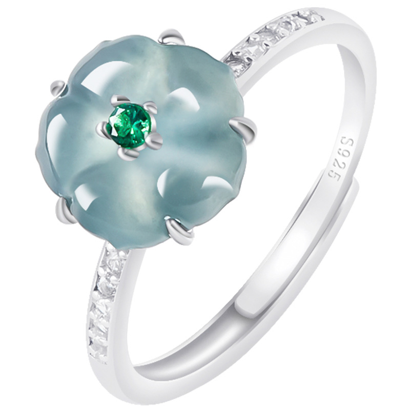 Women Fashion Rings - خواتم زهرة اليشم البورمي الأزرق من