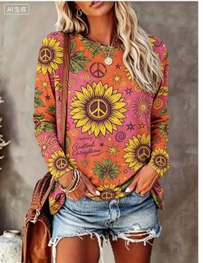 Women Fashion Styles - قميص نسائي بأكمام طويلة بطبعة زهرة
