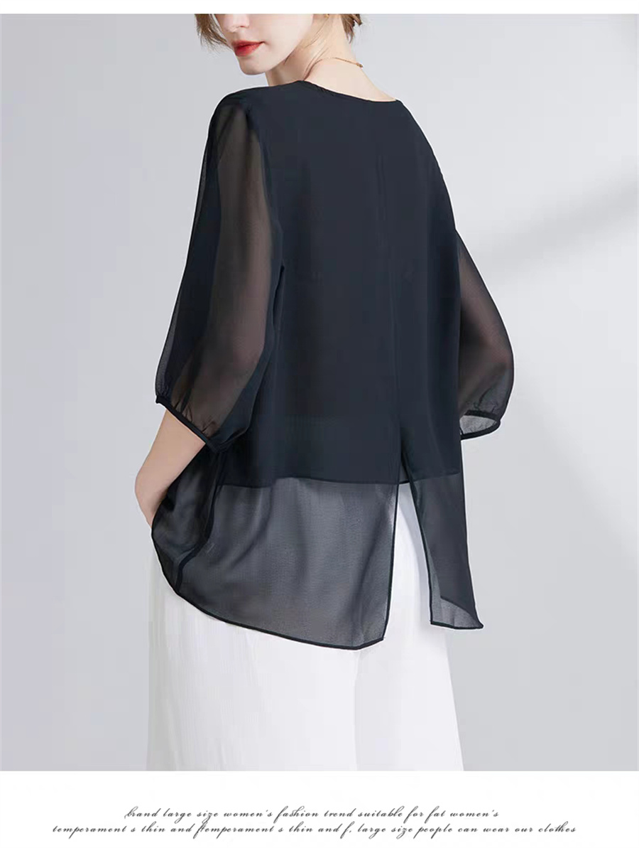Asymmetric Top Women - بلوزة نسائية كورية الطراز من الشيفون