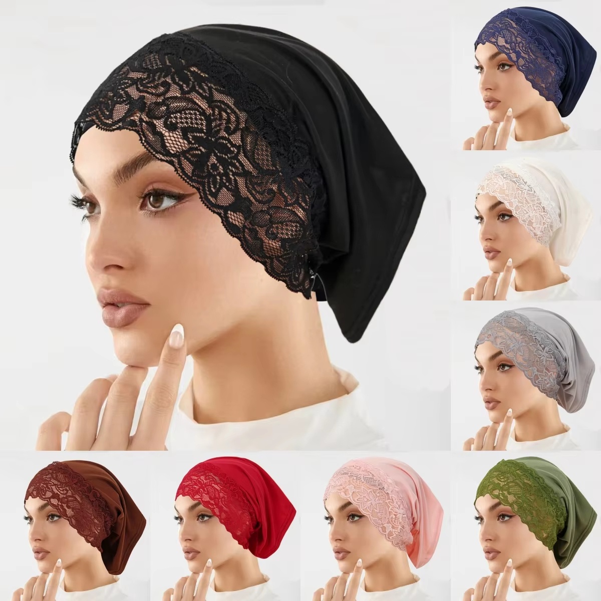 Women'S Fashion Headbands - غطاء رأس داخلي للمسلمات مع دانتيل