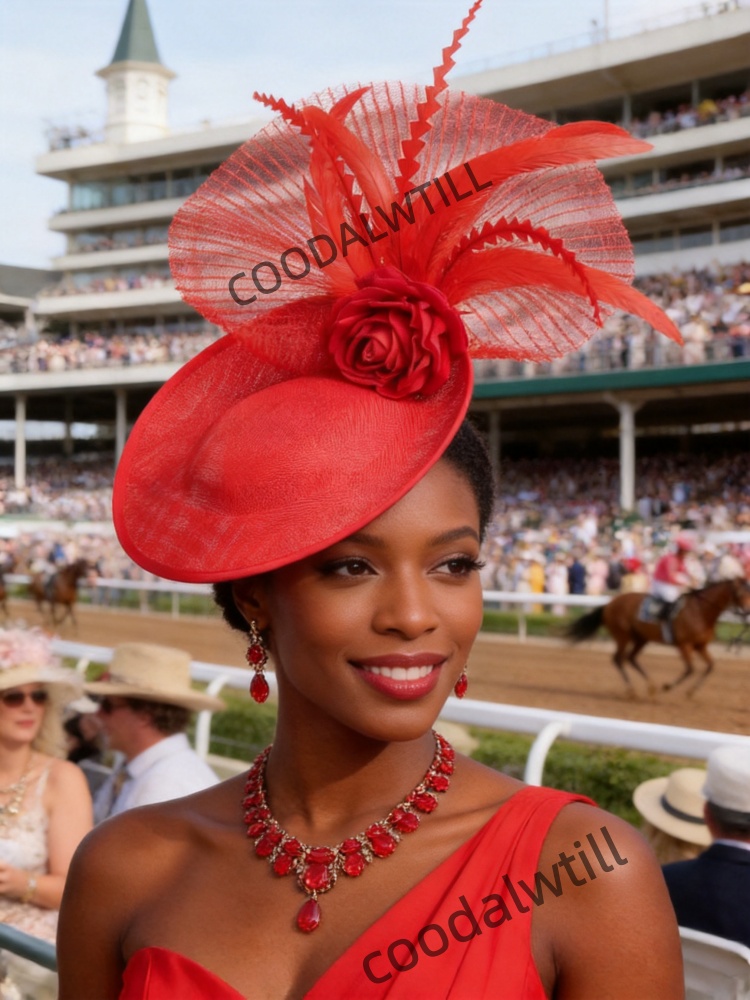 قبعة فاسيناتور حمراء مزينة بال - مراجعة Women'S Fashion Kentucky Derby وسعره