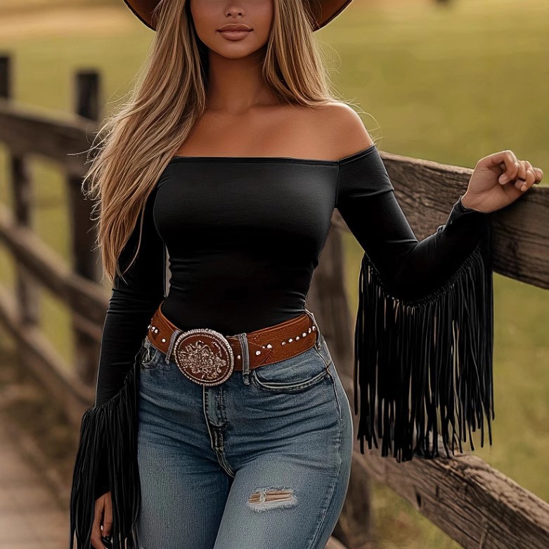 بلوزة نسائية بتفاصيل شراشيب، ب - مراجعة Women Fashion Styles وسعره