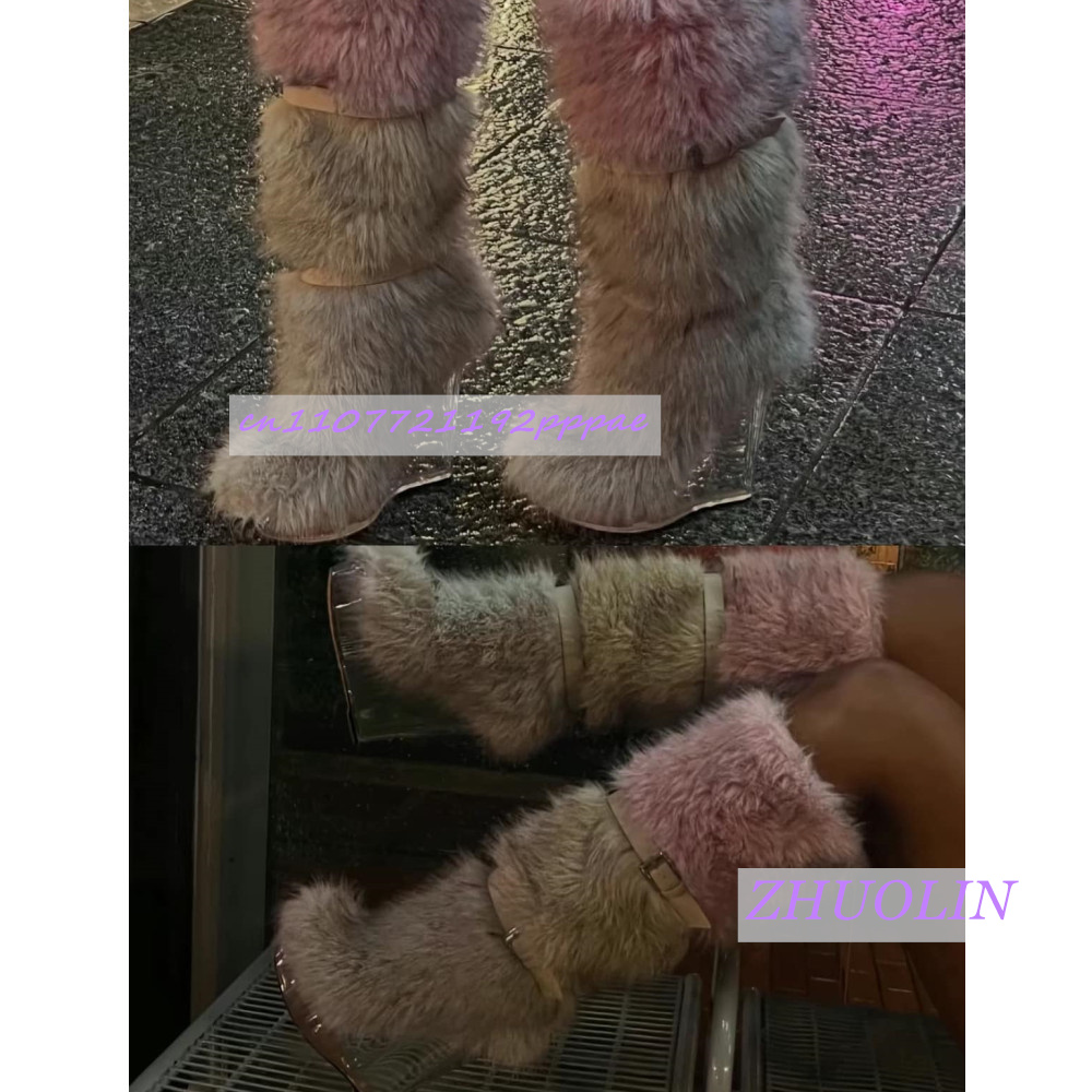الشتاء التدرج فروي شفافة إسفين - مراجعة Women'S Fashion Leather Boots وسعره