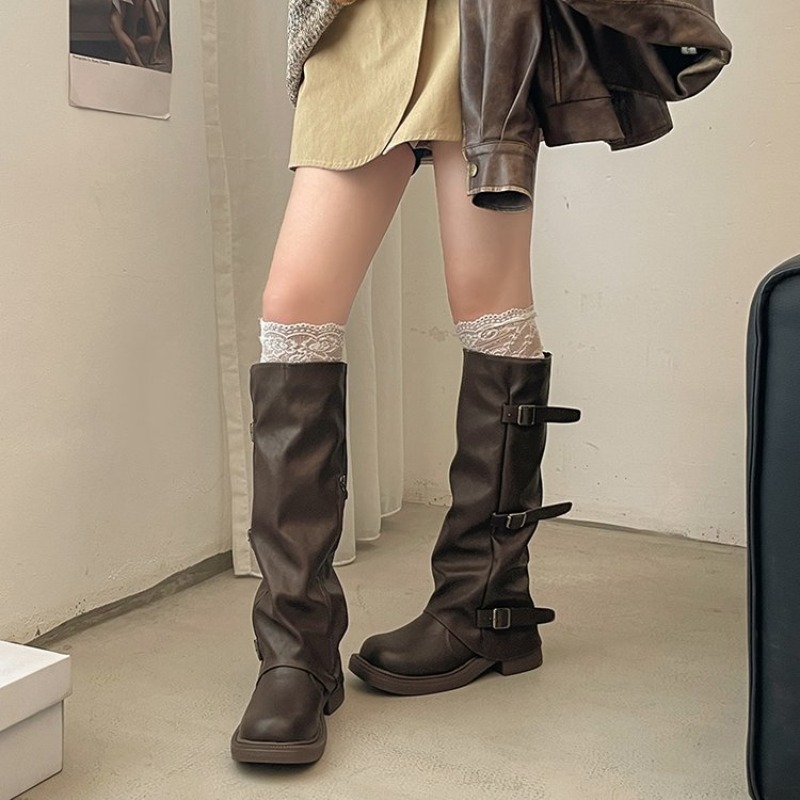 أحذية نسائية برباط مطوي من الج - مراجعة Women'S Fashion Leather Boots وسعره