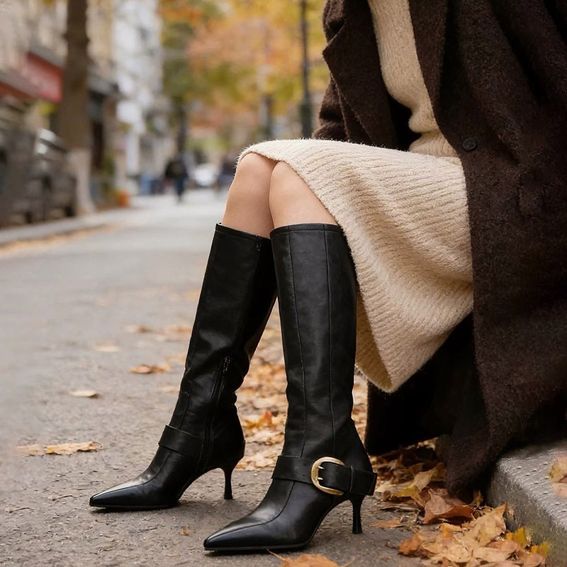 أحذية نسائية بكعب عالٍ ومقدمة  - مراجعة Women'S Fashion Leather Boots وسعره